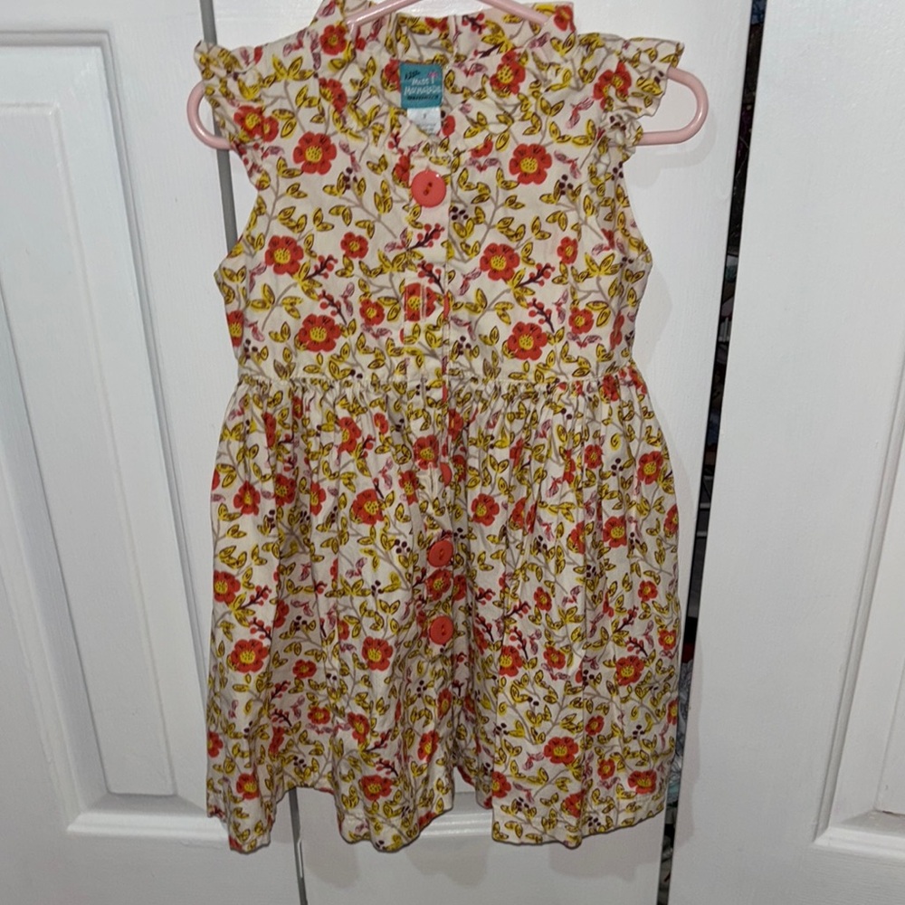 Floral Kids Dress with Red and Yellow Accents